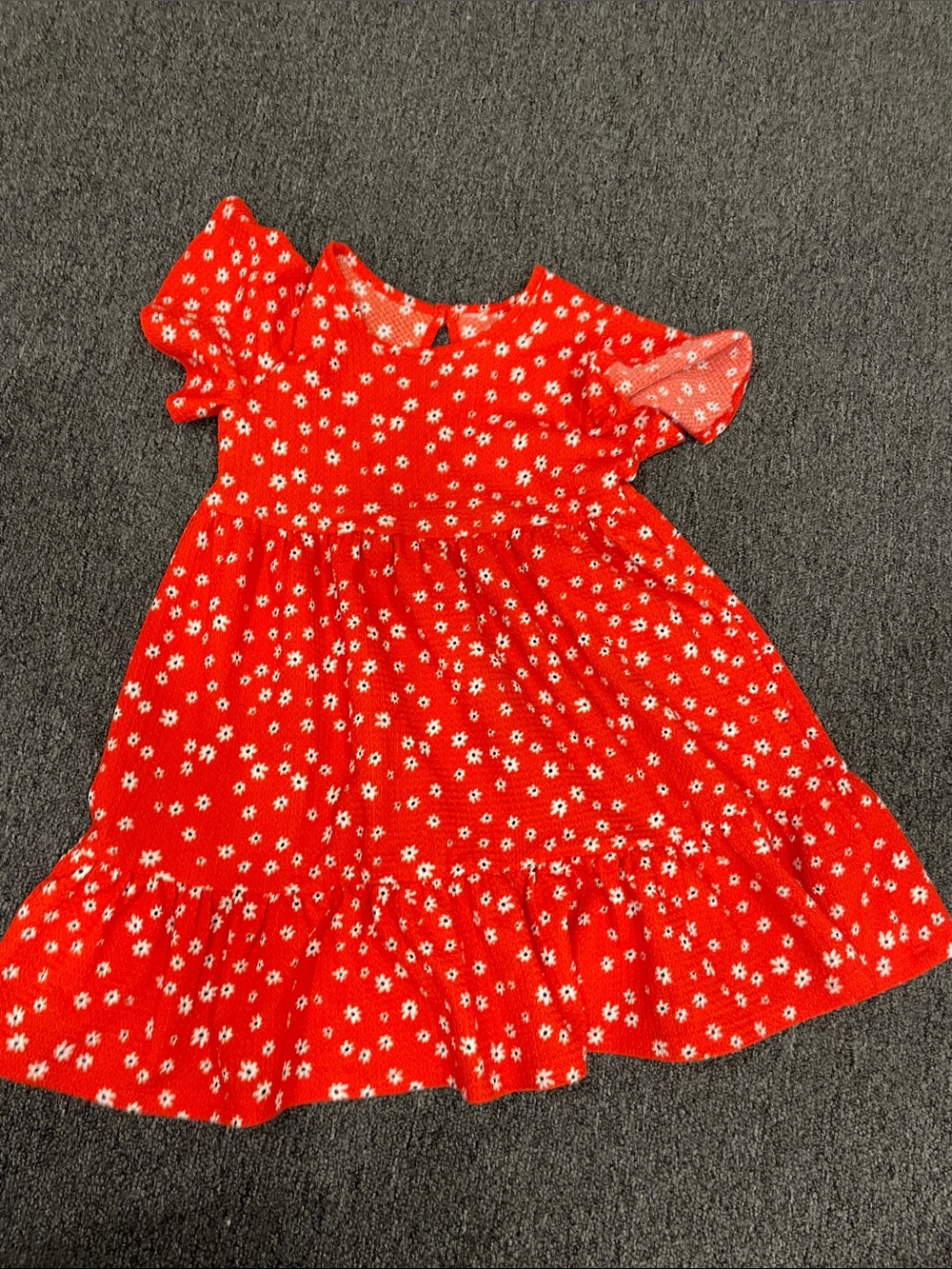 Red Floral Ruffle Hem Girls' Dress